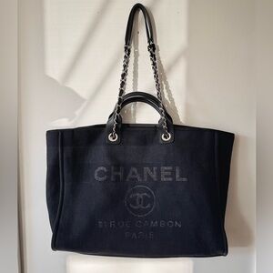 Chanel Deauville Large Canvas Tote – Black – Silver Chain Handles